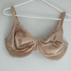 Lilyette by Bali Bra 38DD Beige Unlined Lace Jacquard Underwire Minimizer #978